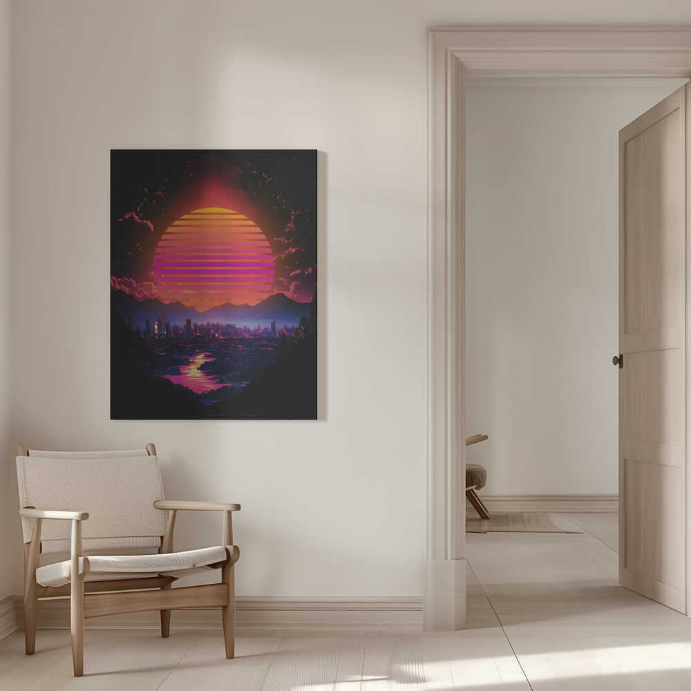 Synth City Sundown Canvas Print Wall Art 1X2992894 - ART FEVER - Art Fever