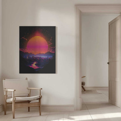 Synth City Sundown Canvas Print Wall Art 1X2992894 - ART FEVER - Art Fever