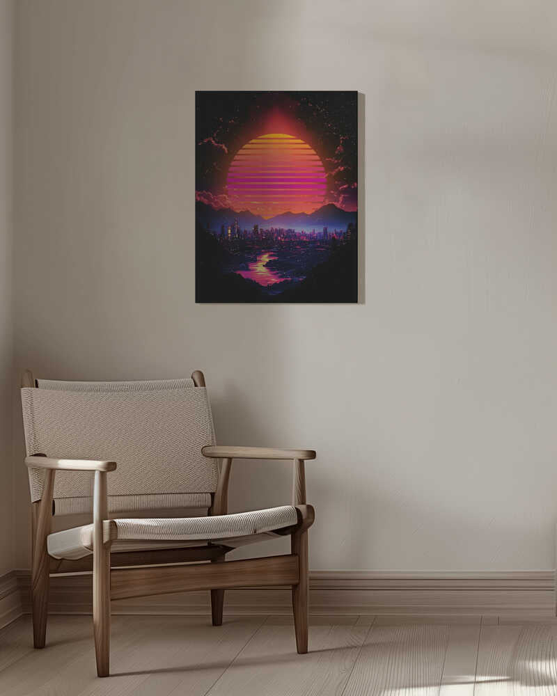 Synth City Sundown Canvas Print Wall Art 1X2992894 - ART FEVER - Art Fever