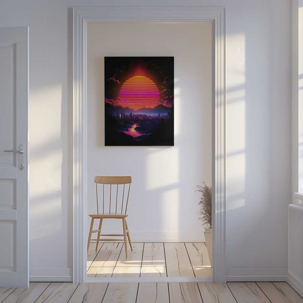 Synth City Sundown Canvas Print Wall Art 1X2992894 - ART FEVER - Art Fever