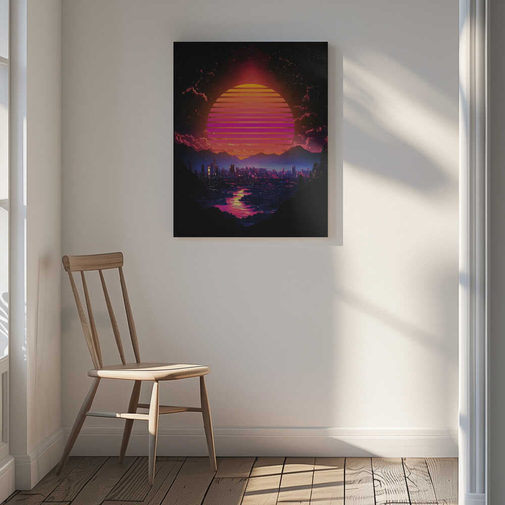 Synth City Sundown Canvas Print Wall Art 1X2992894 - ART FEVER - Art Fever