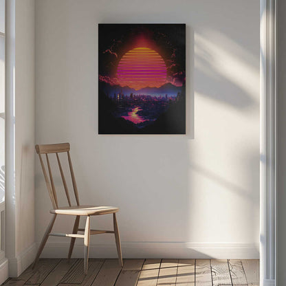 Synth City Sundown Canvas Print Wall Art 1X2992894 - ART FEVER - Art Fever