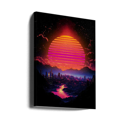 Synth City Sundown Canvas Print Wall Art 1X2992894 - ART FEVER - Art Fever