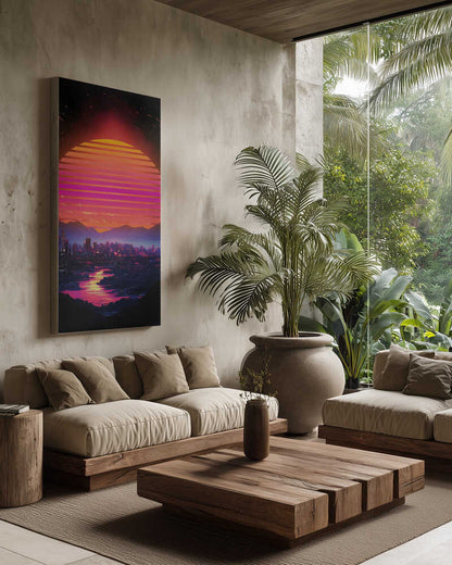 Synth City Sundown Canvas Print Wall Art 1X2992894 - ART FEVER - Art Fever