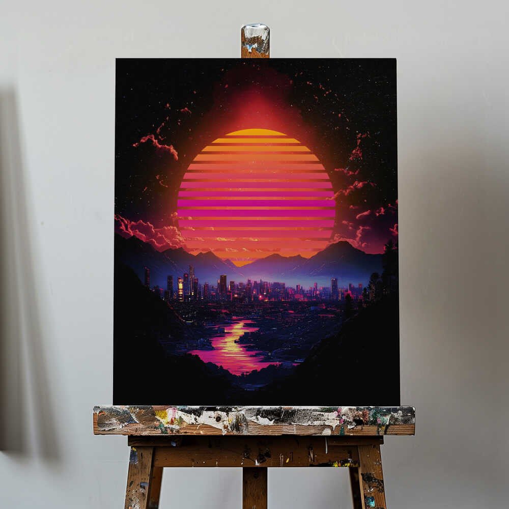 Synth City Sundown Canvas Print Wall Art 1X2992894 - ART FEVER - Art Fever