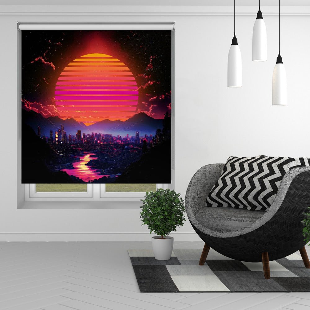 Synth city sundown Printed Picture Photo Roller Blind - 1X2992894 - Art Fever - Art Fever