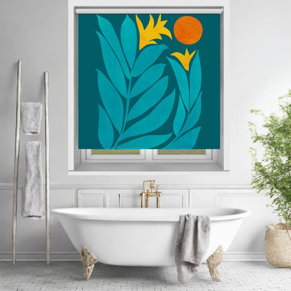 Teal Flowers & Plants Printed Picture Photo Roller Blind - 1X2674997 - Art Fever - Art Fever