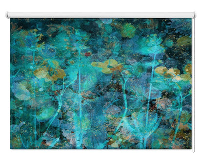 Teal Painterly flowers Printed Picture Photo Roller Blind - 1X2047854 - Art Fever - Art Fever