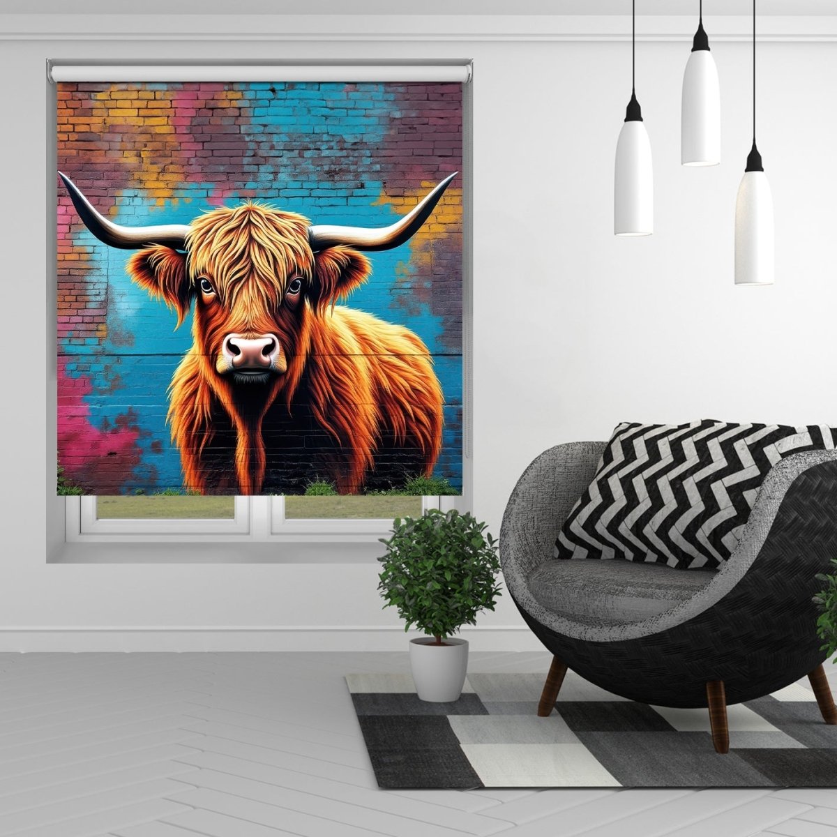 The Highland Cow Graffiti Art Printed Picture Photo Roller Blind - RB1350 - Art Fever - Art Fever