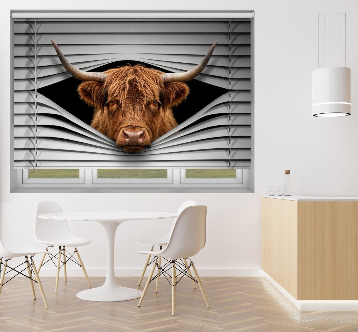 The Highland Cow Peeking through the blind Printed Picture Photo Roller Blind - RB1284 - Art Fever - Art Fever