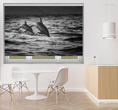 The Mother and the Baby Dolphins in the Sea Printed Picture Photo Roller Blind - 1X573213 - Art Fever - Art Fever