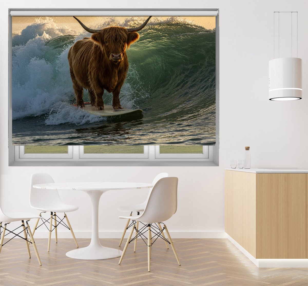 The Surfing Highland Cow Printed Picture Photo Roller Blind - RB1397 - Art Fever - Art Fever
