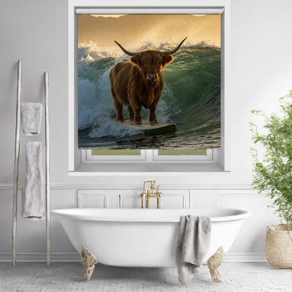 The Surfing Highland Cow Printed Picture Photo Roller Blind - RB1397 - Art Fever - Art Fever