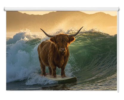 The Surfing Highland Cow Printed Picture Photo Roller Blind - RB1397 - Art Fever - Art Fever