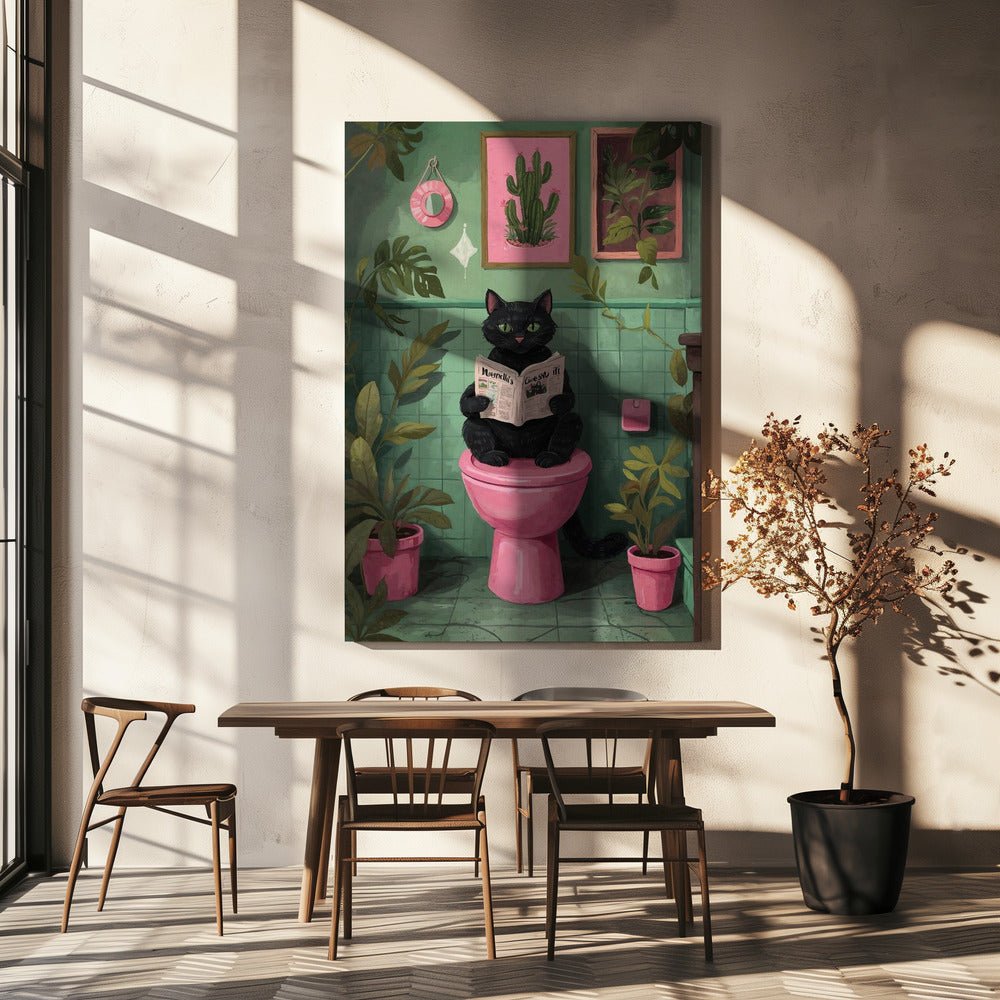 Toilet Time Cat - 1X3082363 Canvas Print Wall Art - ART FEVER - Art Fever