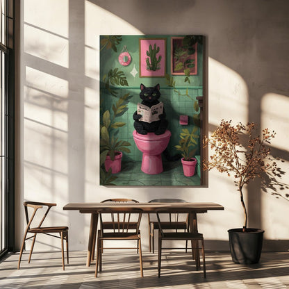 Toilet Time Cat - 1X3082363 Canvas Print Wall Art - ART FEVER - Art Fever