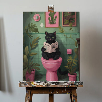 Toilet Time Cat - 1X3082363 Canvas Print Wall Art - ART FEVER - Art Fever