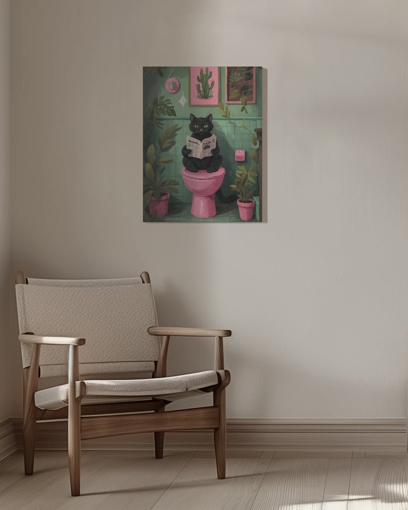 Toilet Time Cat - 1X3082363 Canvas Print Wall Art - ART FEVER - Art Fever