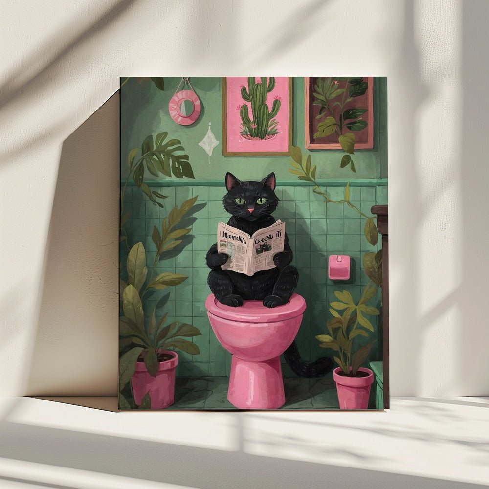 Toilet Time Cat - 1X3082363 Canvas Print Wall Art - ART FEVER - Art Fever