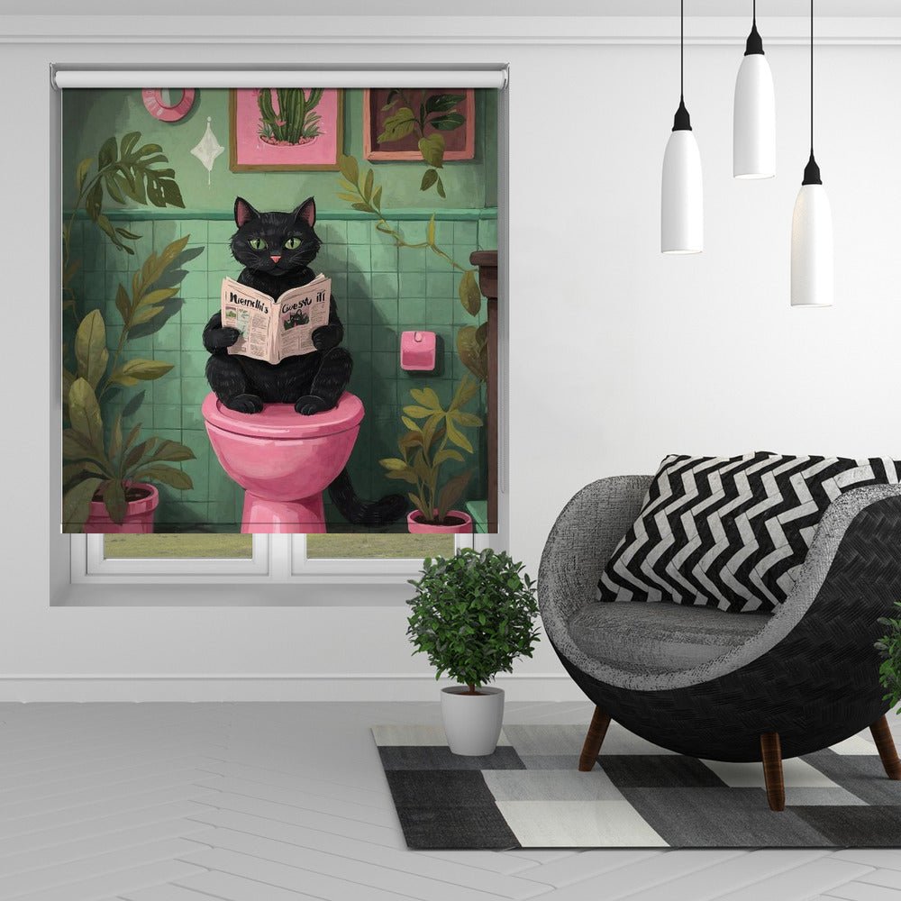 Toilet Time Cat Printed Picture Photo Roller Blind - 1X3082363 - Art Fever - Art Fever