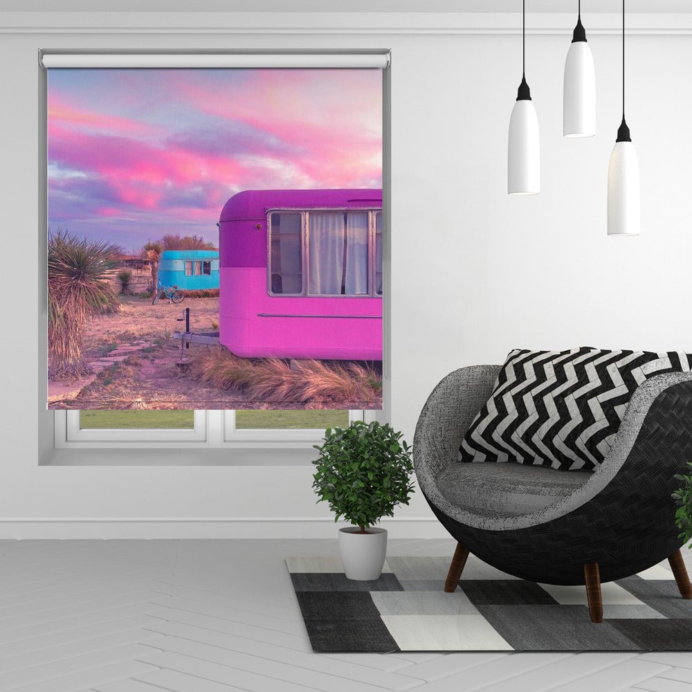 Trailer Life Retro Twilight Pink Printed Picture Photo Roller Blind - 1X2721628 - Art Fever - Art Fever