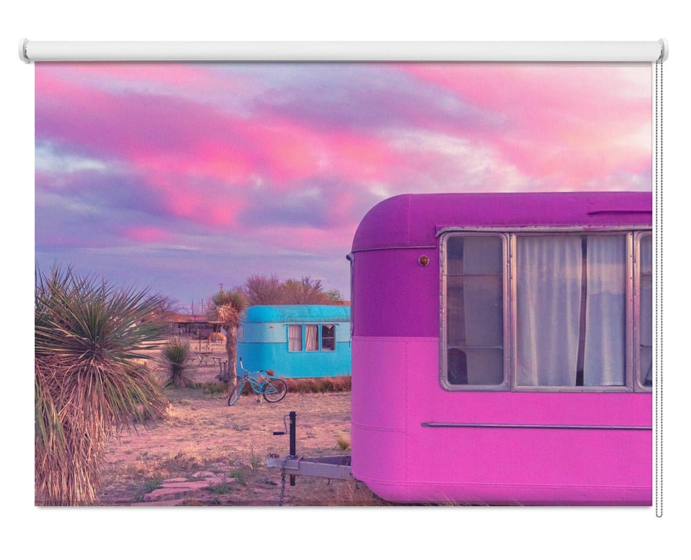 Trailer Life Retro Twilight Pink Printed Picture Photo Roller Blind - 1X2721628 - Art Fever - Art Fever