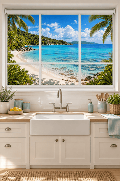 Tropical Island Faux Window View Printed Picture Photo Roller Blind - RB1483 - Art Fever - Art Fever