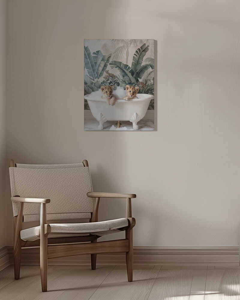 Tropical Lion Bath Canvas Print Wall Art 1X3063037 - ART FEVER - Art Fever