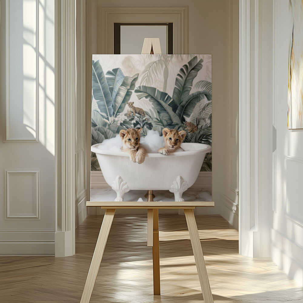 Tropical Lion Bath Canvas Print Wall Art 1X3063037 - ART FEVER - Art Fever