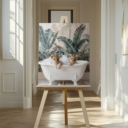 Tropical Lion Bath Canvas Print Wall Art 1X3063037 - ART FEVER - Art Fever