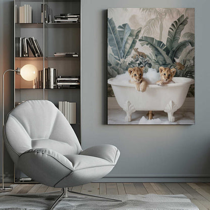 Tropical Lion Bath Canvas Print Wall Art 1X3063037 - ART FEVER - Art Fever