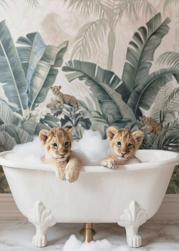 Tropical Lion Bath Canvas Print Wall Art 1X3063037 - ART FEVER - Art Fever