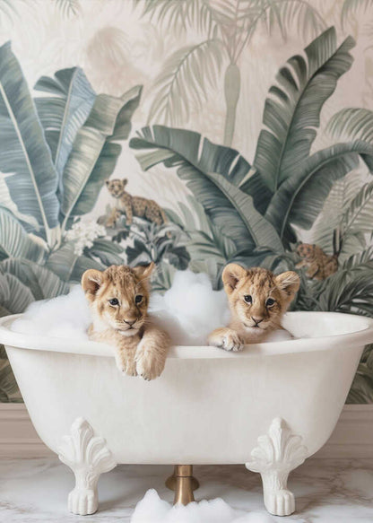 Tropical Lion Bath Canvas Print Wall Art 1X3063037 - ART FEVER - Art Fever