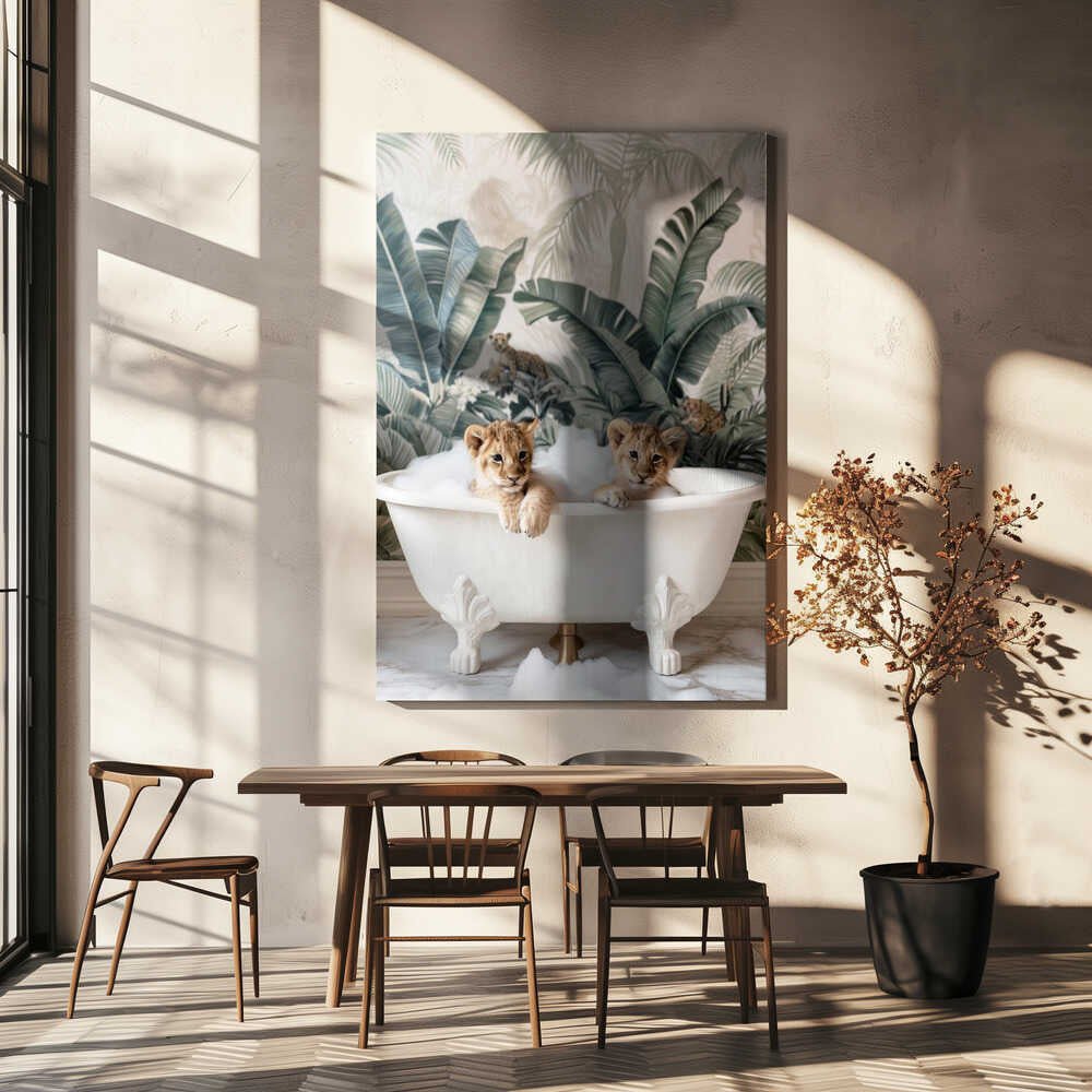Tropical Lion Bath Canvas Print Wall Art 1X3063037 - ART FEVER - Art Fever