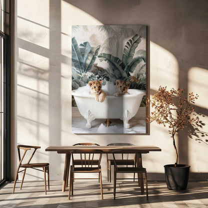 Tropical Lion Bath Canvas Print Wall Art 1X3063037 - ART FEVER - Art Fever