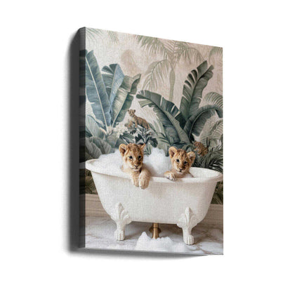 Tropical Lion Bath Canvas Print Wall Art 1X3063037 - ART FEVER - Art Fever