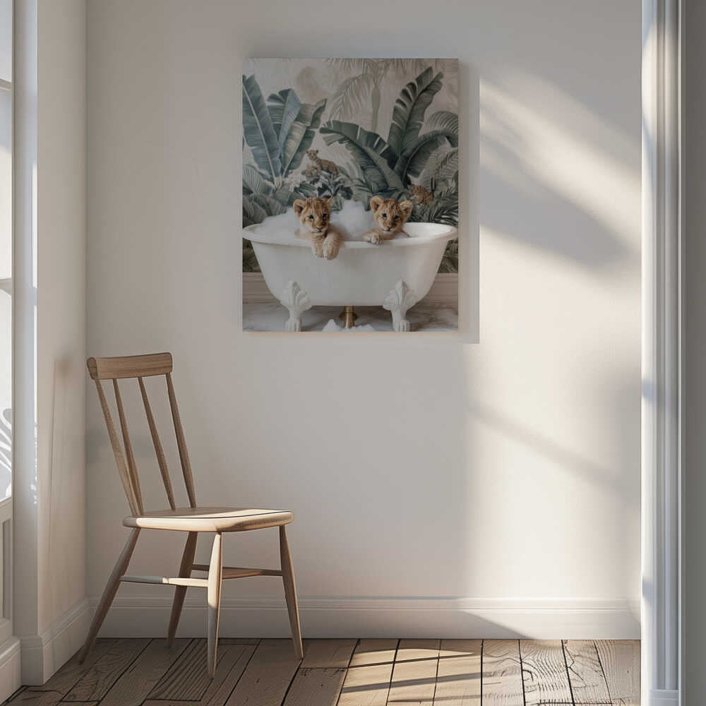 Tropical Lion Bath Canvas Print Wall Art 1X3063037 - ART FEVER - Art Fever