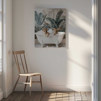 Tropical Lion Bath Canvas Print Wall Art 1X3063037 - ART FEVER - Art Fever