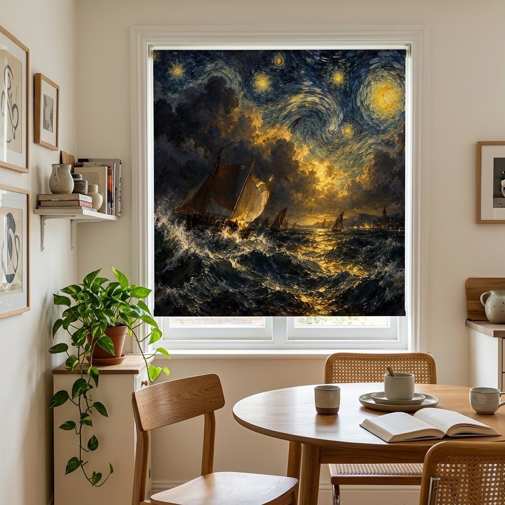 Turner × Van Gogh — Starry Night on the Stormy Seas Reimagined Printed Picture Roller Blind - RB1523 - Art Fever - Art Fever