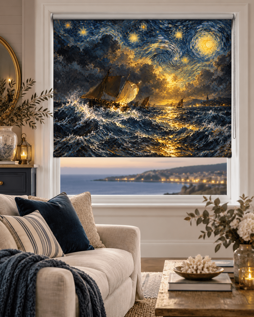 Turner × Van Gogh — Starry Night on the Stormy Seas Reimagined Printed Picture Roller Blind - RB1523 - Art Fever - Art Fever