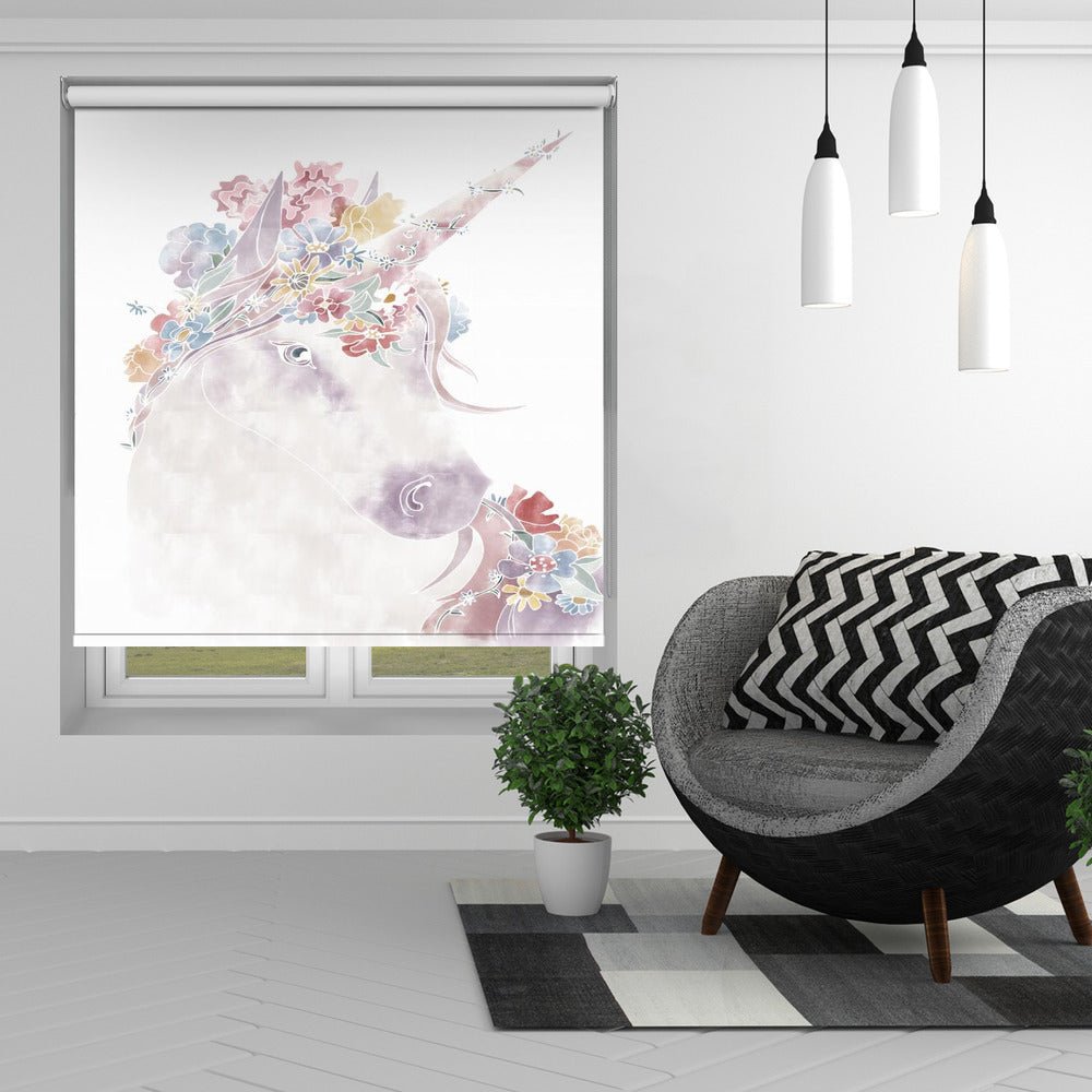 Unicorn Floral Printed Picture Photo Roller Blind - 1X2030376 - Art Fever - Art Fever