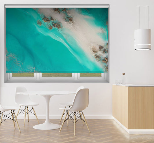 Vibrant Aqua - Rocky Shoreline Printed Picture Photo Roller Blind - 1X2847528 - Art Fever - Art Fever
