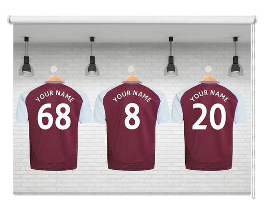 Villa Claret & Blue Style Your Name Personalised Football Kit Printed Roller Blind - RB1343 - Art Fever - Art Fever