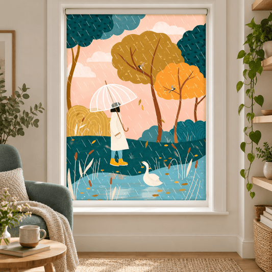Walking In Autumn Rain Printed Roller Blind - 1X2750258 - Art Fever - Art Fever