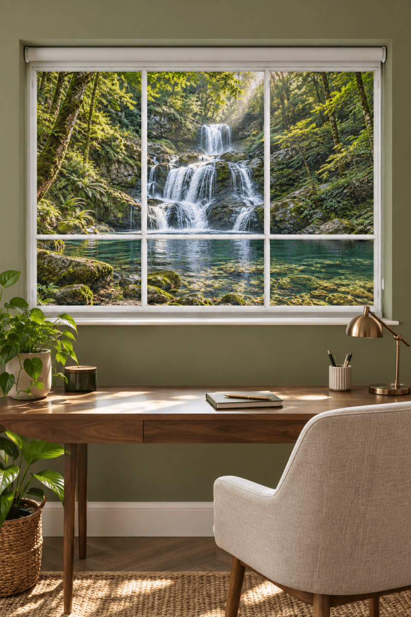 Waterfall in the Forest Window View Printed Picture Photo Roller Blind - RB1482 - Art Fever - Art Fever