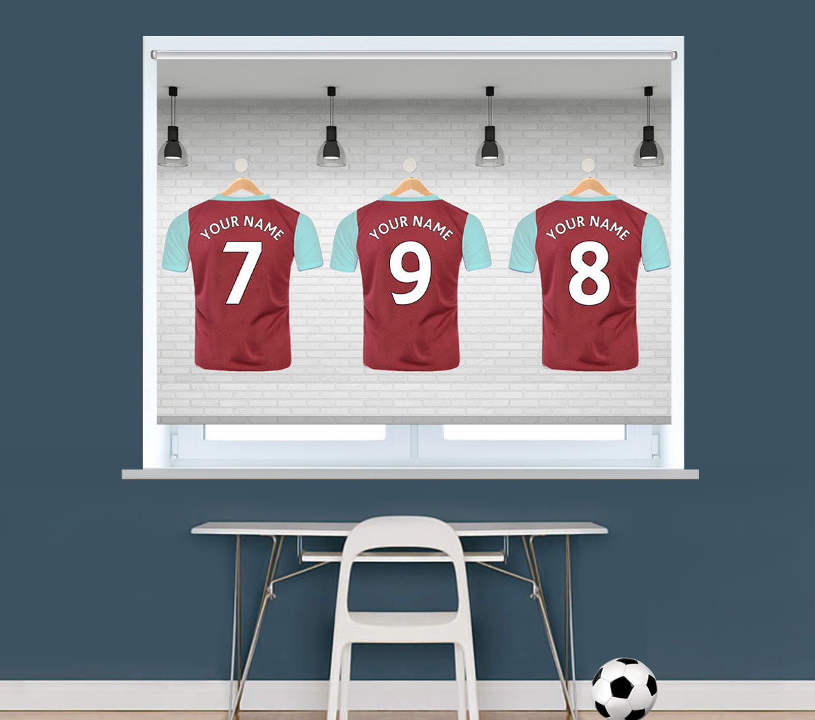 West Ham Claret & Sky Blue Your Name Personalised Football Kit Printed Picture Photo Roller Blind  - RB1297