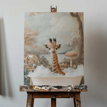 Whimsical Giraffe Soak Canvas Print Wall Art 1X3062958 - ART FEVER - Art Fever