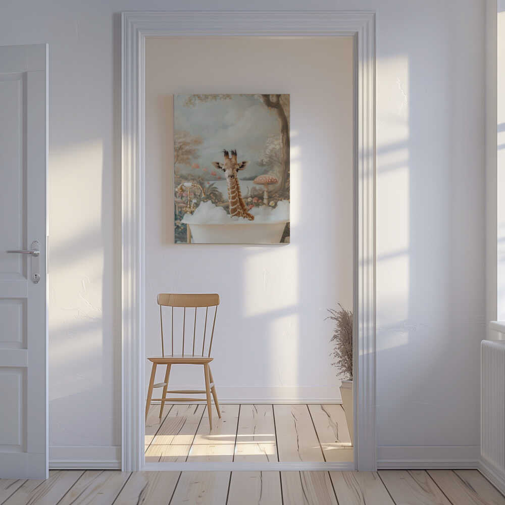 Whimsical Giraffe Soak Canvas Print Wall Art 1X3062958 - ART FEVER - Art Fever