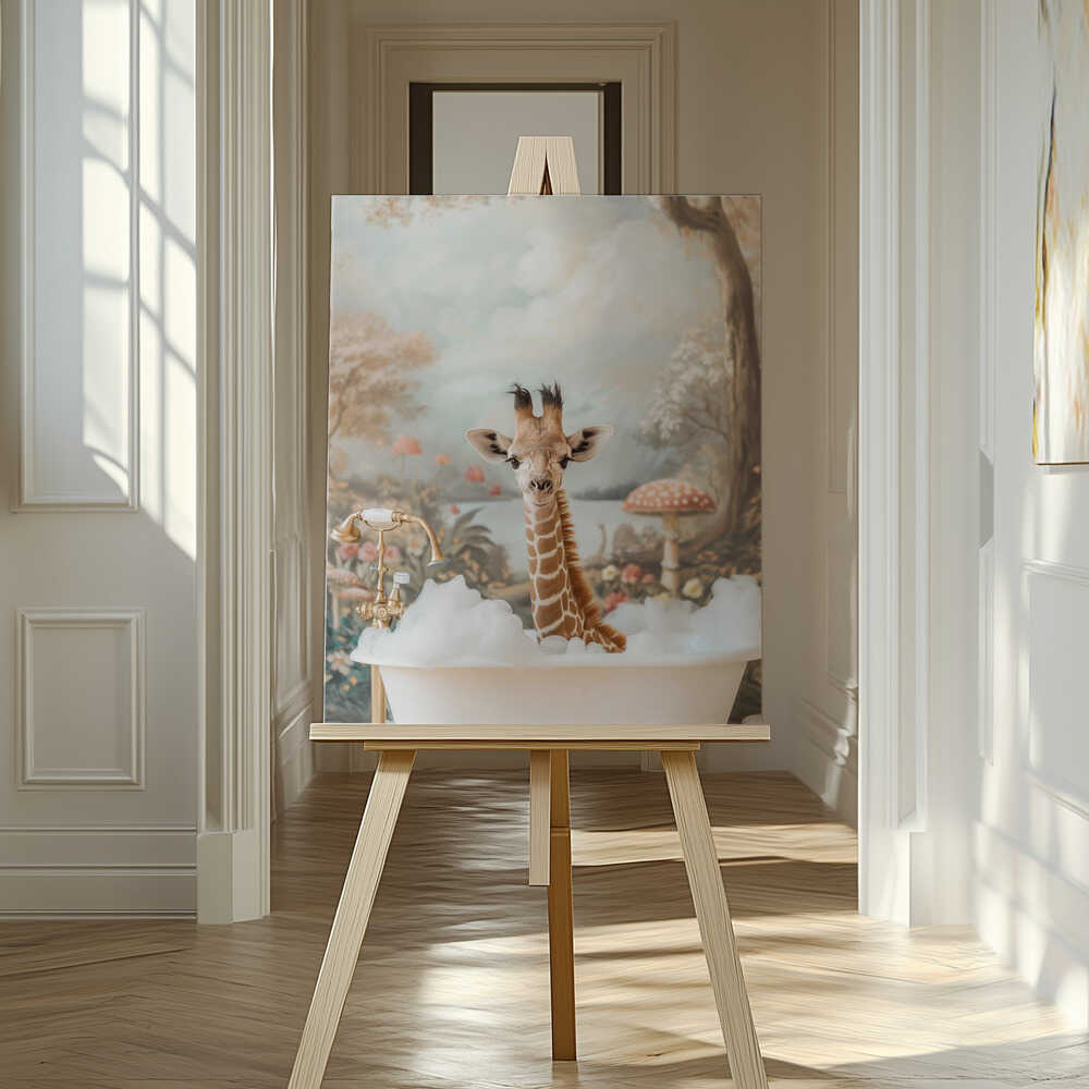 Whimsical Giraffe Soak Canvas Print Wall Art 1X3062958 - ART FEVER - Art Fever