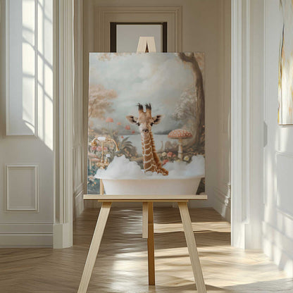 Whimsical Giraffe Soak Canvas Print Wall Art 1X3062958 - ART FEVER - Art Fever
